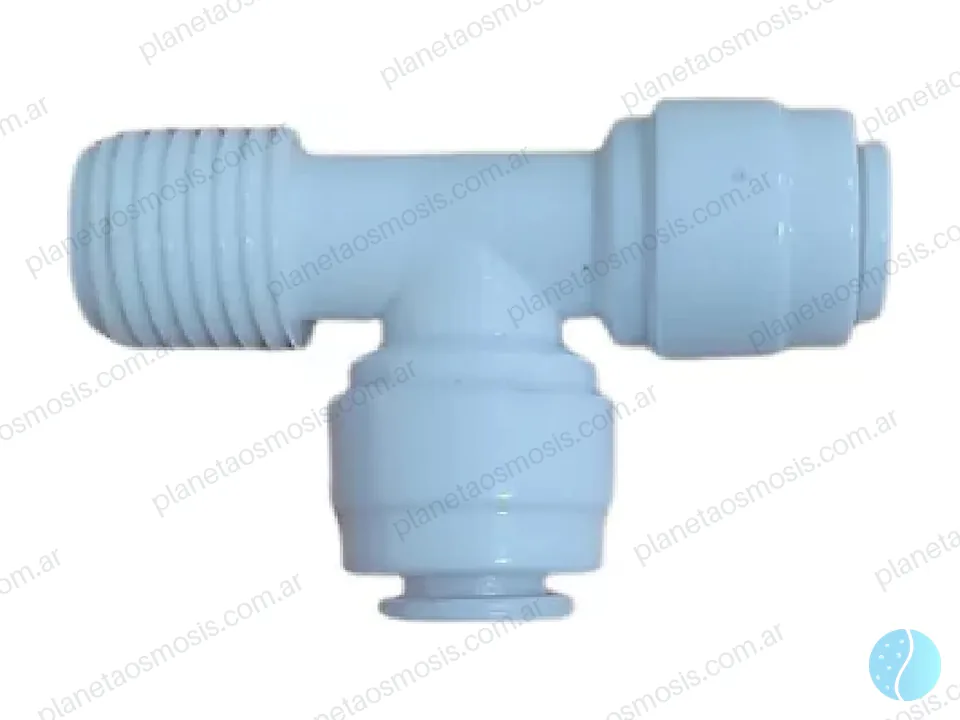 Conector T 1/4 - 1/4 manguera - 1/4 rosca M lateral