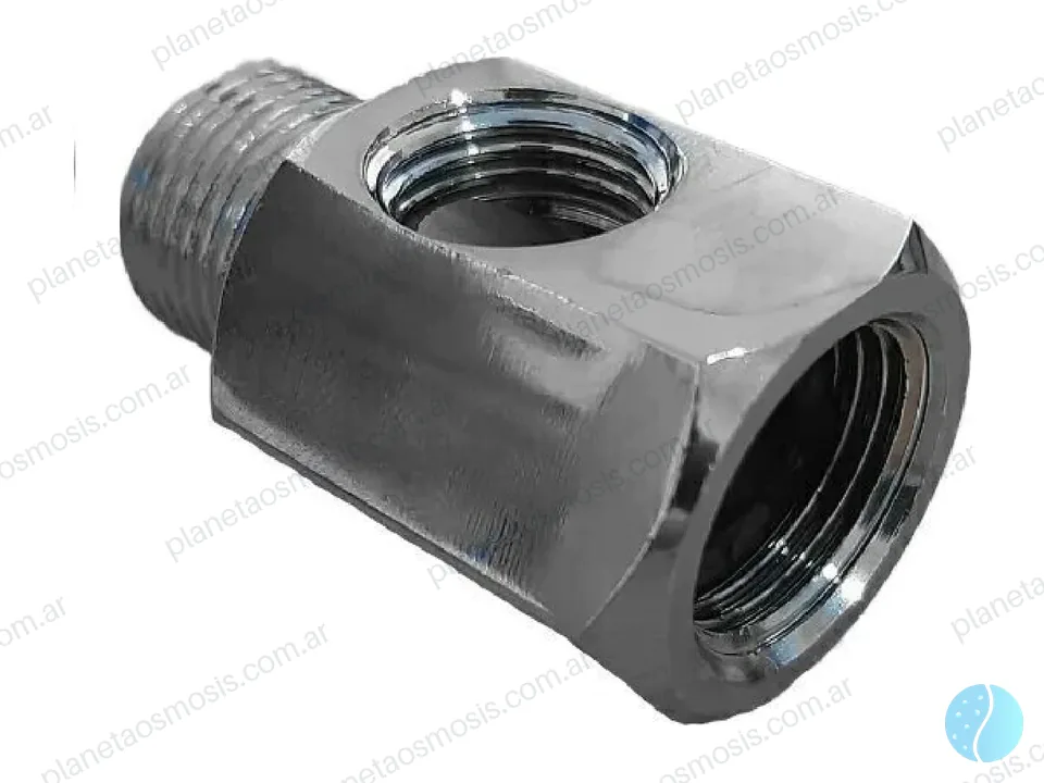 Conector T metálico 3/8 - 3/8 - a manguera 1/4
