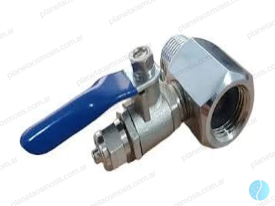 Conector T metal 1/2 rosca H - 1/2 rosca M - 1/4 rosca M + llave de paso 1/4 metal (azul)