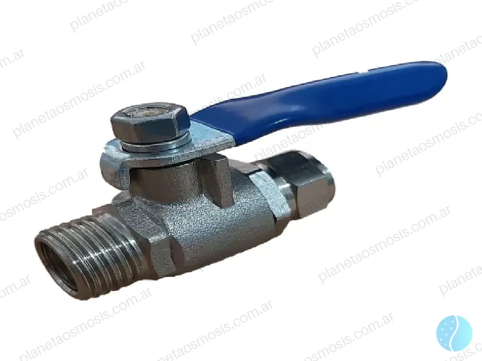Llave de paso metálica 1/4 rosca - 1/4 manguera (azul)