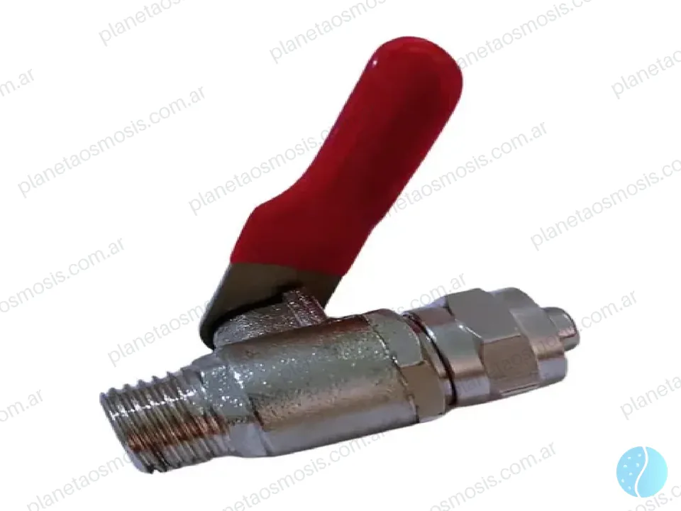 Llave de paso metálica 1/4 rosca - 3/8 manguera (roja)